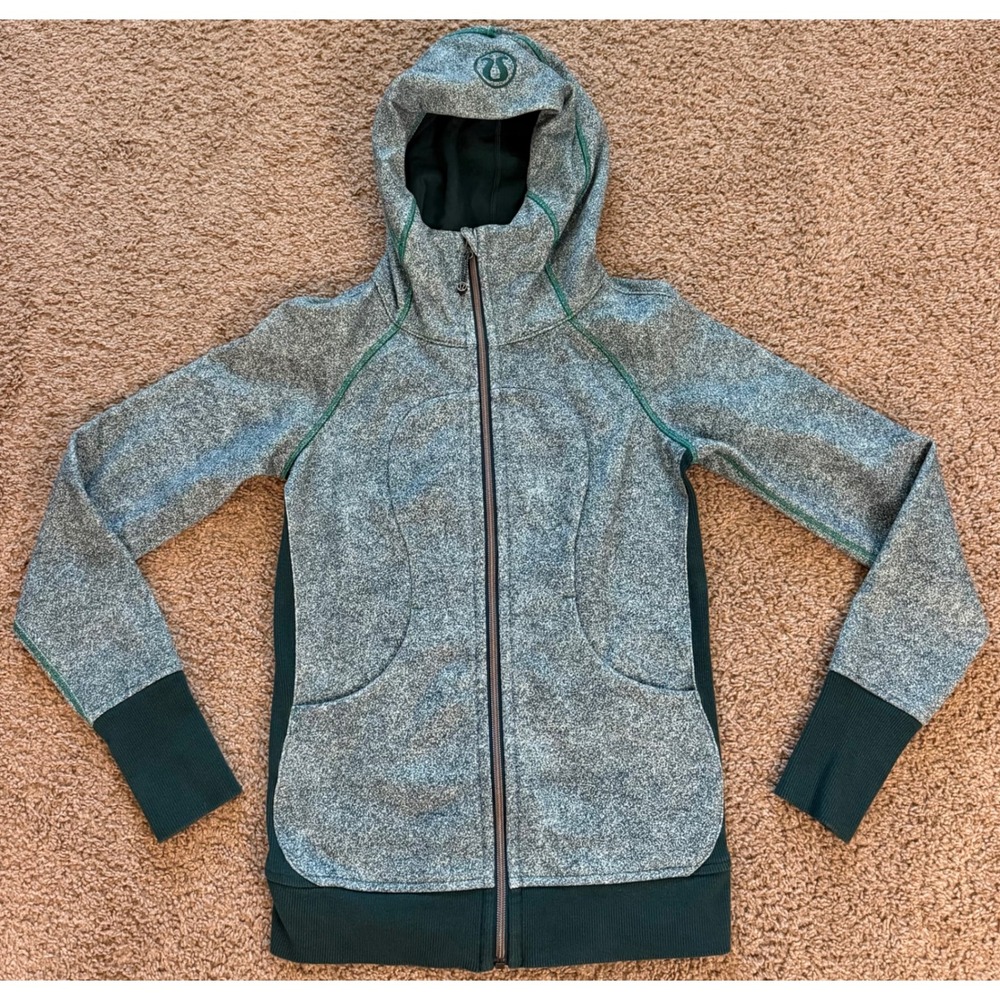 Lululemon Scuba Full Zip Hoodie Heathered Gray Green Size 4 Activewear Jacket